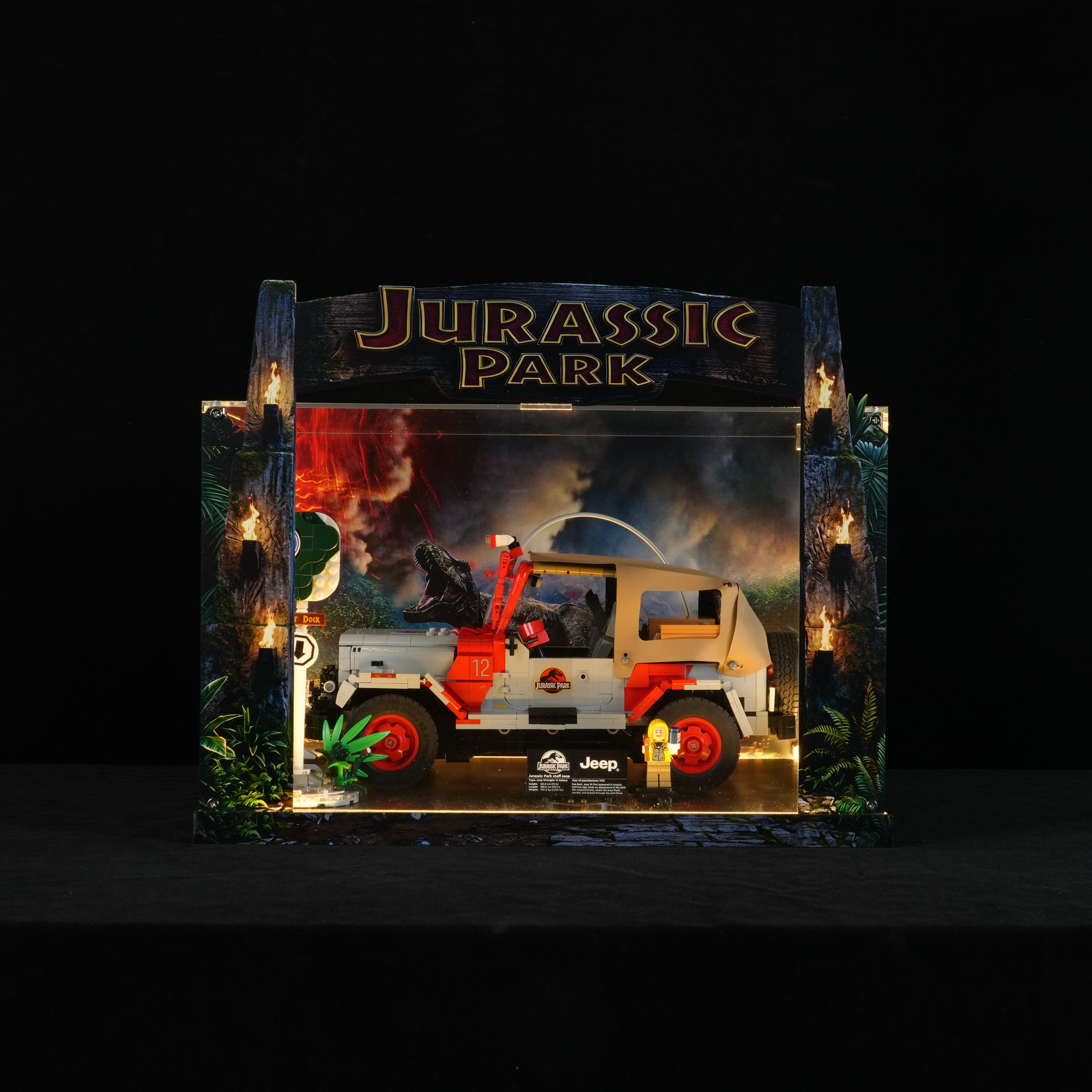 LED Light Acrylic Display Case for LEGO® Jurassic World™ 77984 Jurassic Park Jeep® Wrangler (LEGO® Set NOT Include)