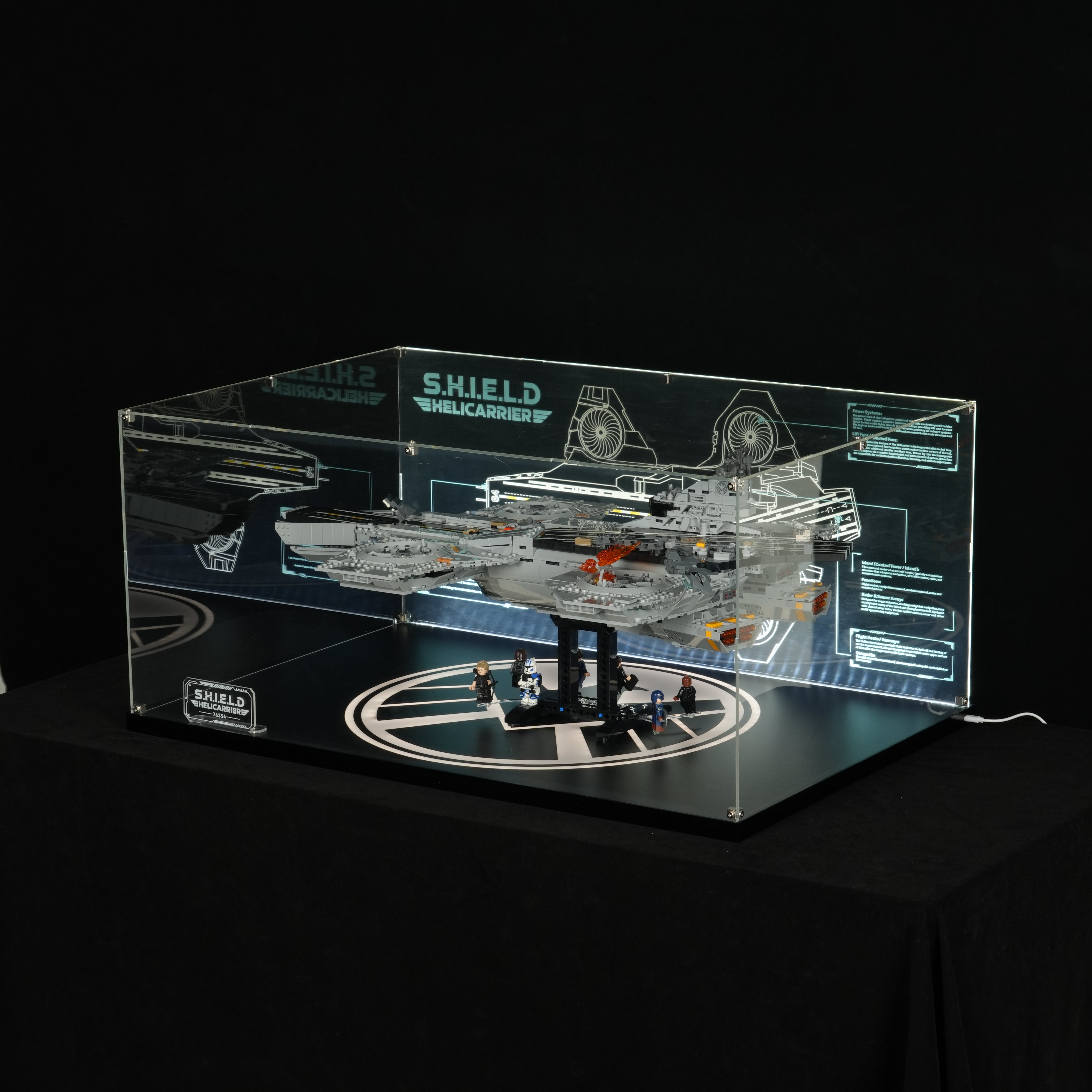 LED Light Acrylic Display Case for LEGO® Marvel 76354 S.H.I.E.L.D. Helicarrier (LEGO® Set Not Included).