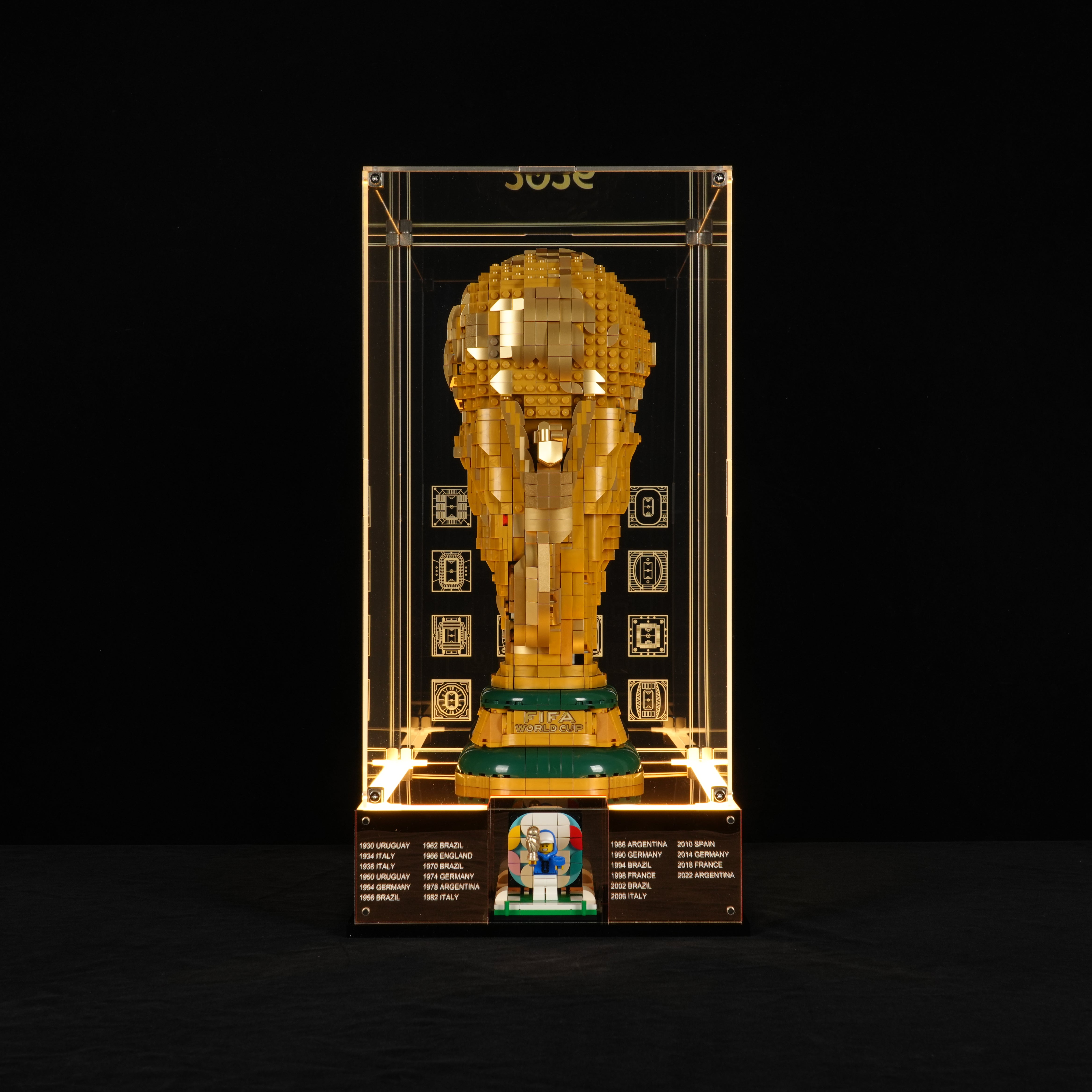LED Light Acrylic Display Case for LEGO® Editions 43020 / 43019 Soccer Ball / FIFA World Cup™ Official Trophy (LEGO® Set Not Included).