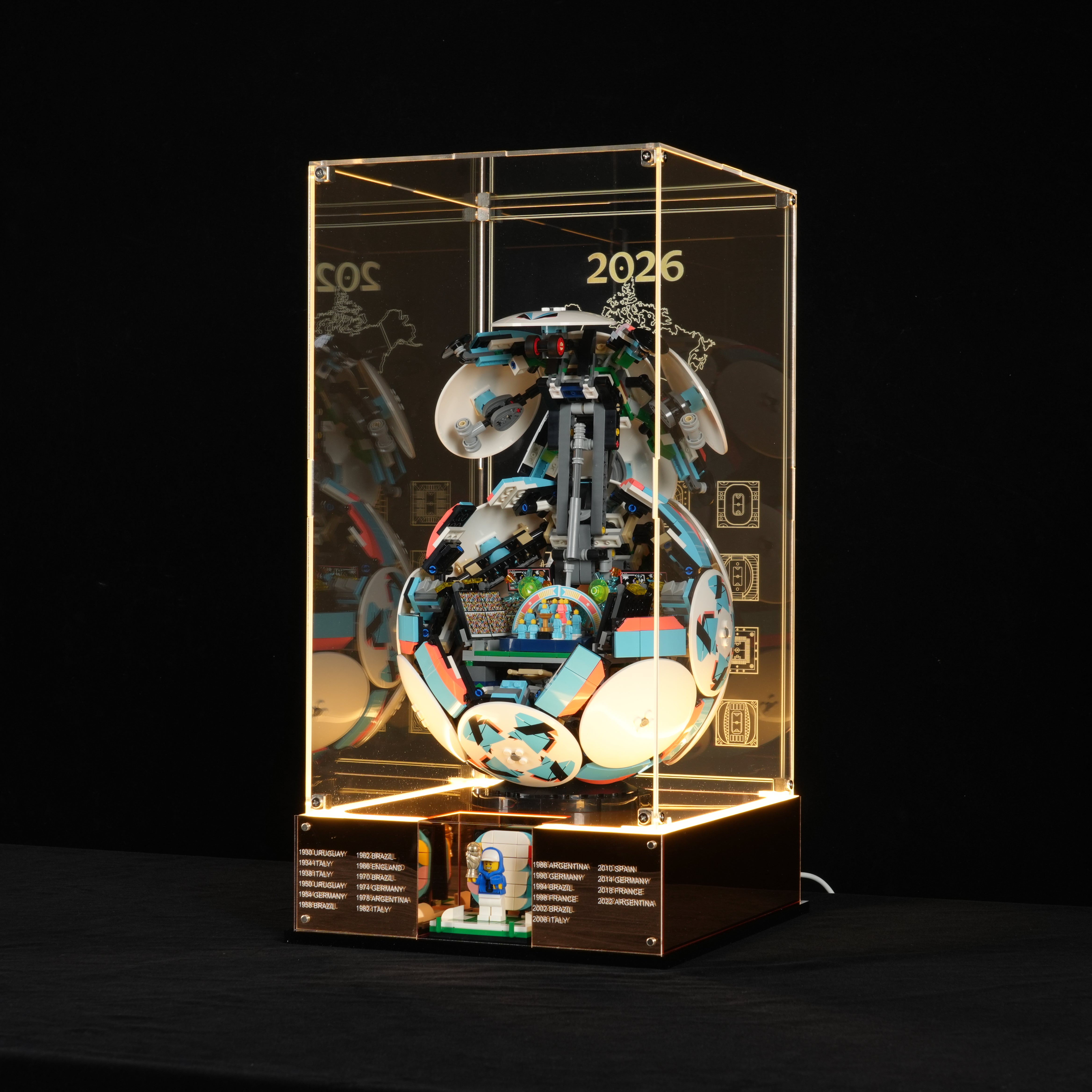 LED Light Acrylic Display Case for LEGO® Editions 43020 / 43019 Soccer Ball / FIFA World Cup™ Official Trophy (LEGO® Set Not Included).