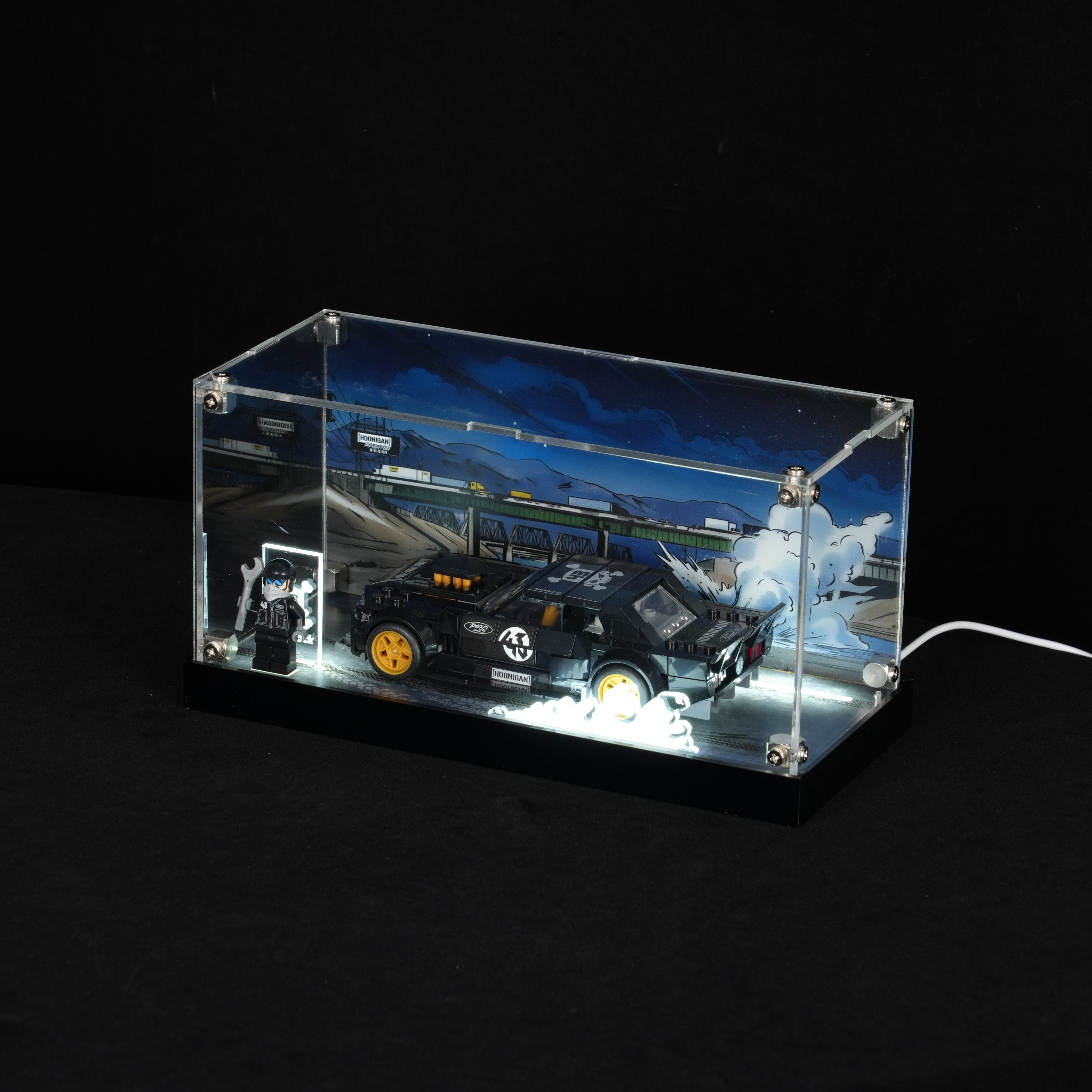 LED Light Acrylic Display Case for LEGO® Speed Champions 77262 Ken Block's '65 Ford Mustang Hoonicorn V1 (LEGO® Set NOT Include)