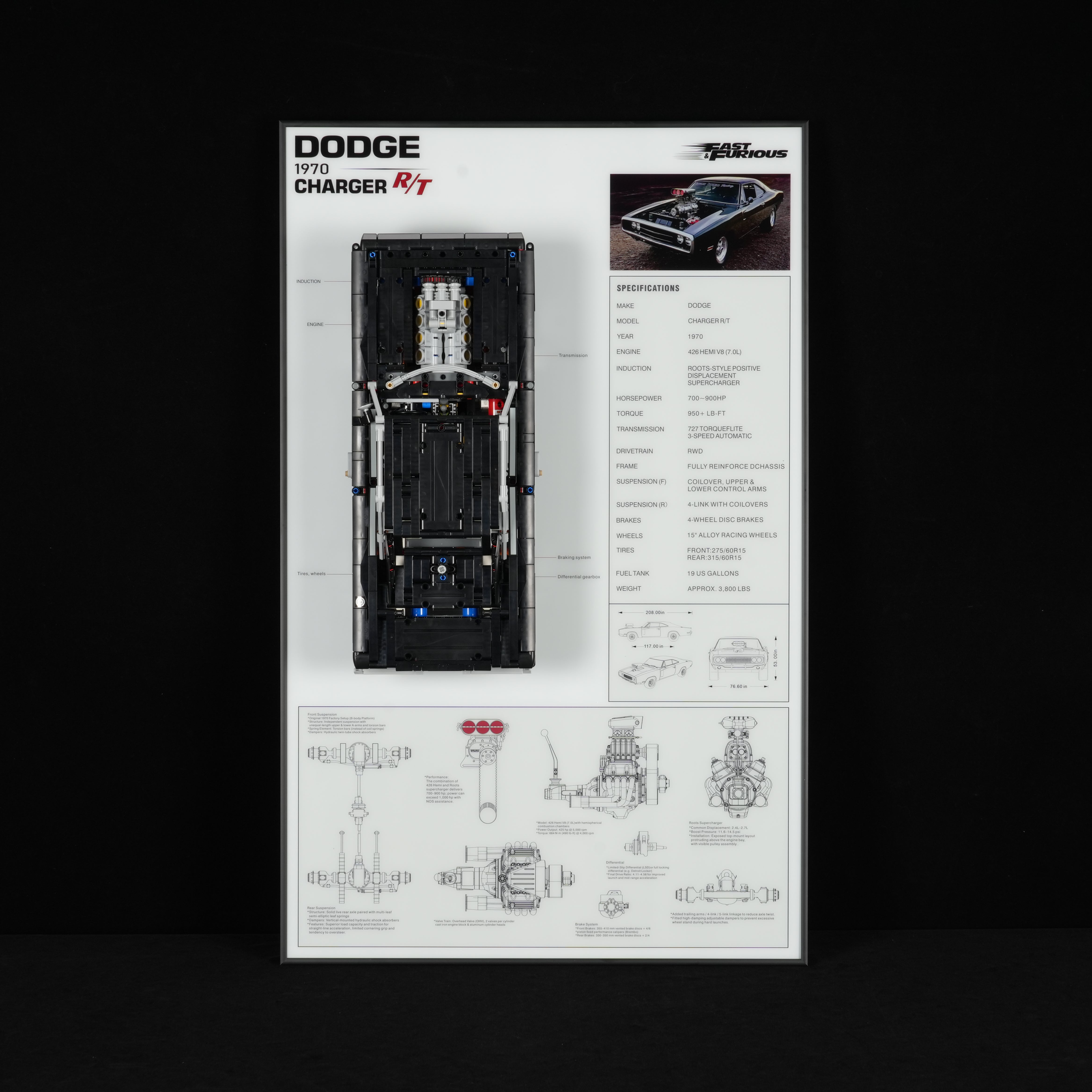 Acrylic Display Wall Mount for LEGO® Technic™ 42231 Fast and Furious Dodge Charger R/T Car (LEGO® Set NOT Include)