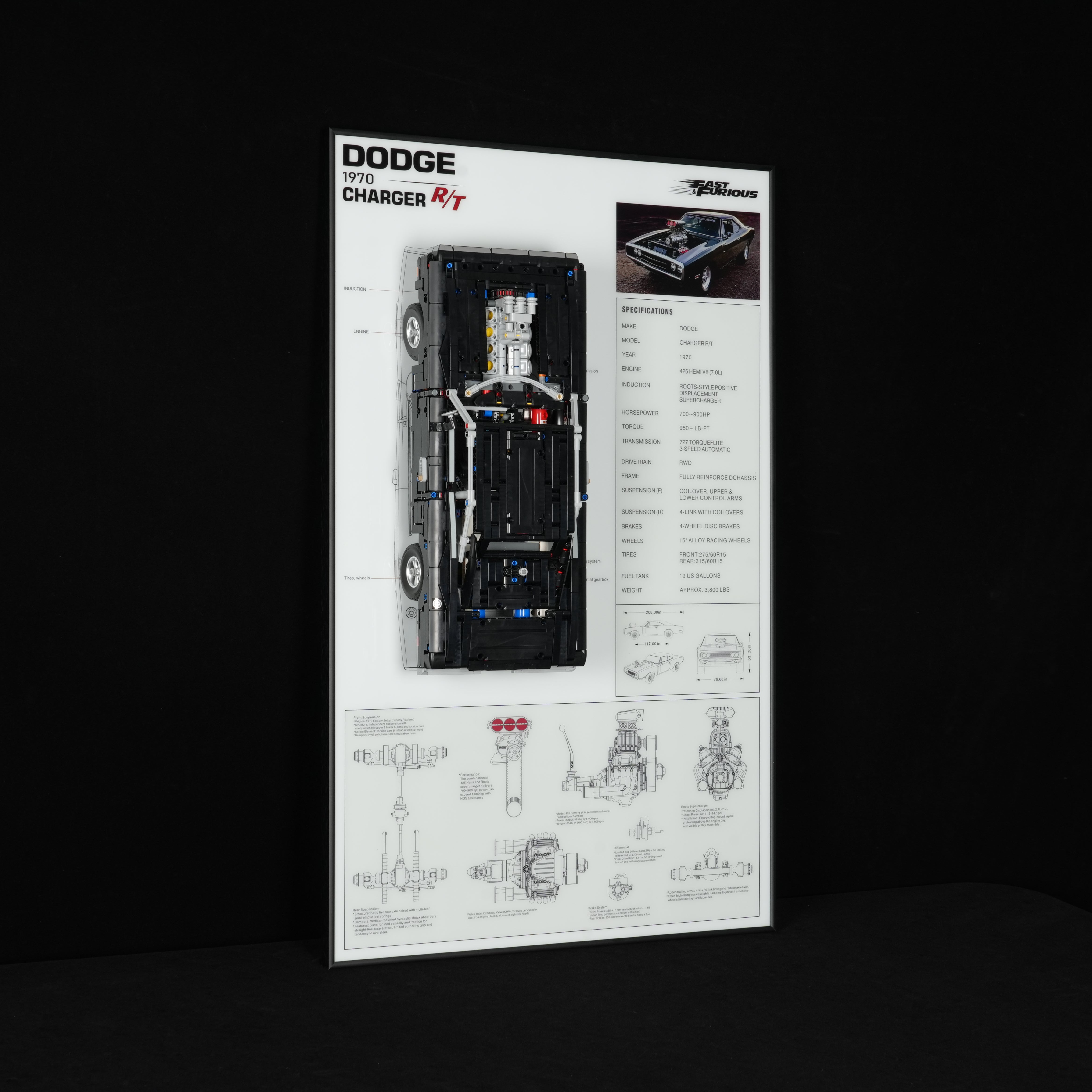 Acrylic Display Wall Mount for LEGO® Technic™ 42231 Fast and Furious Dodge Charger R/T Car (LEGO® Set NOT Include)