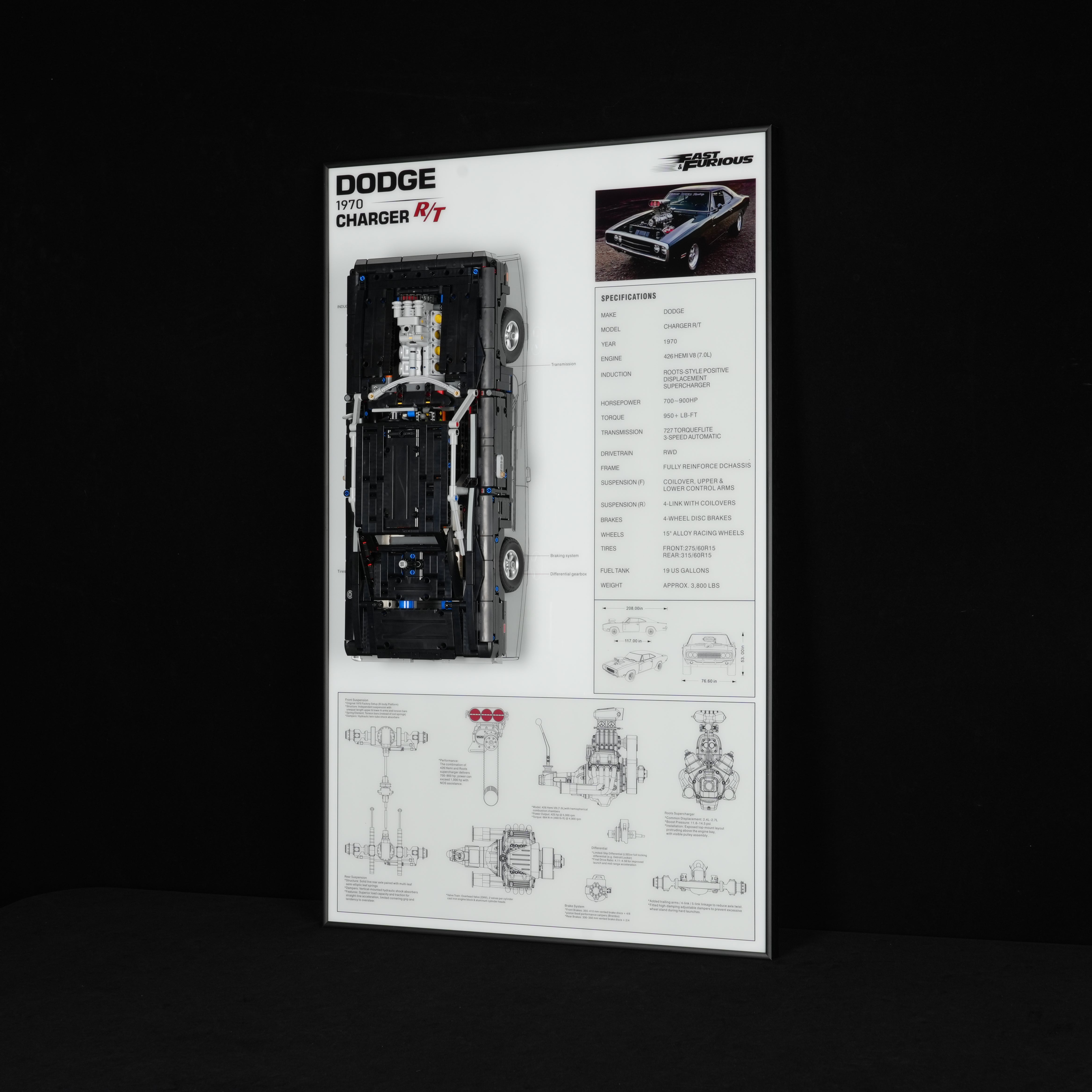 Acrylic Display Wall Mount for LEGO® Technic™ 42231 Fast and Furious Dodge Charger R/T Car (LEGO® Set NOT Include)