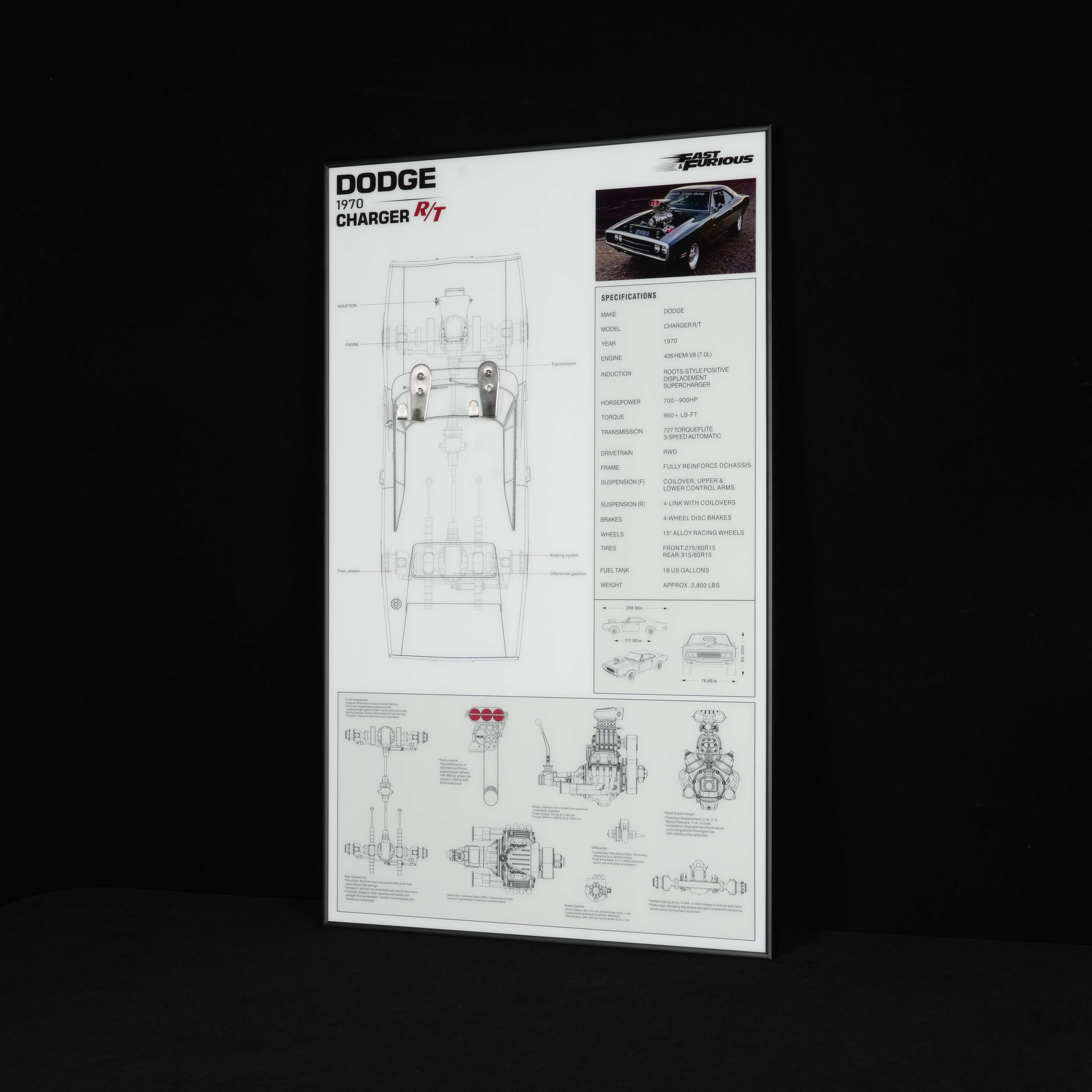 Acrylic Display Wall Mount for LEGO® Technic™ 42231 Fast and Furious Dodge Charger R/T Car (LEGO® Set NOT Include)