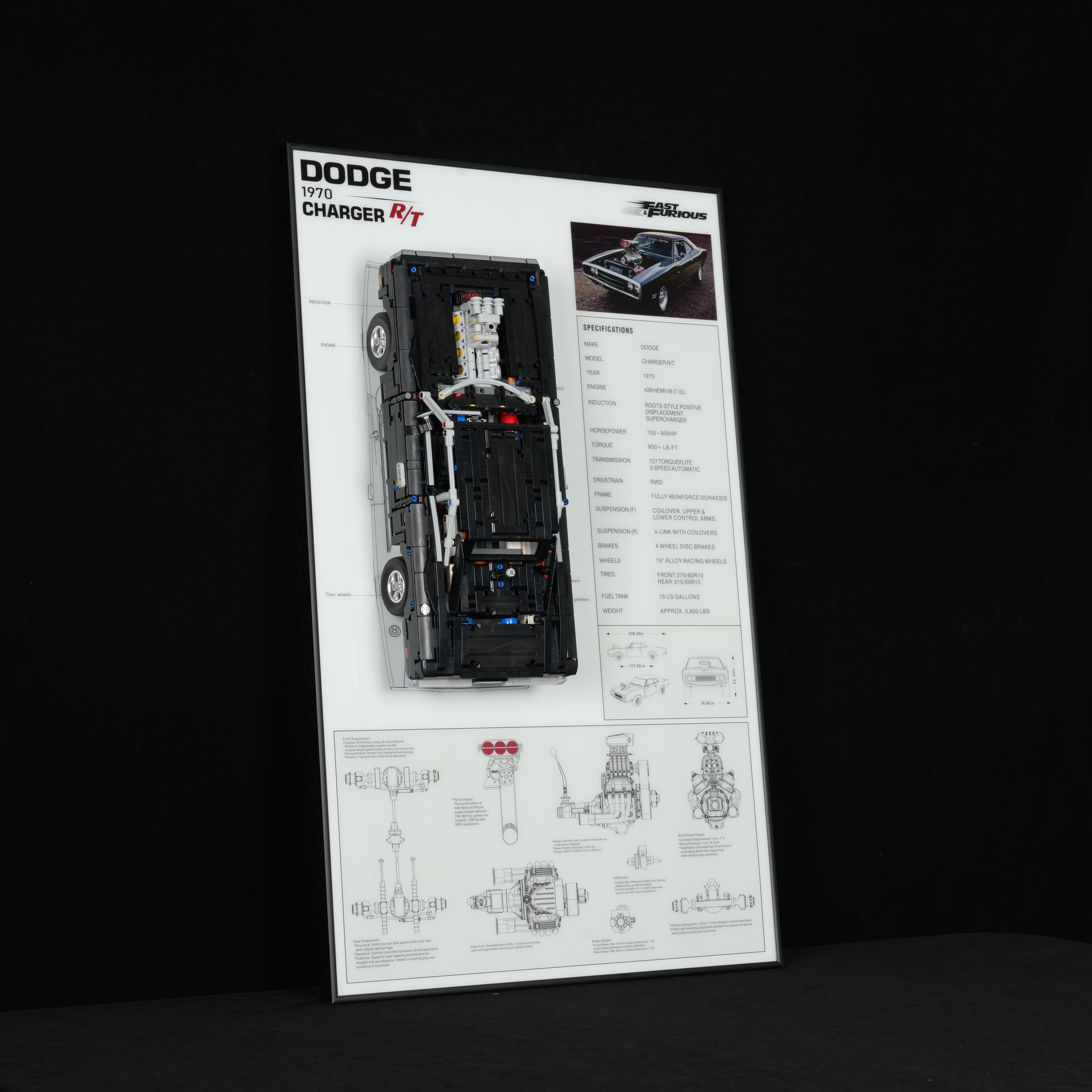 Acrylic Display Wall Mount for LEGO® Technic™ 42231 Fast and Furious Dodge Charger R/T Car (LEGO® Set NOT Include)