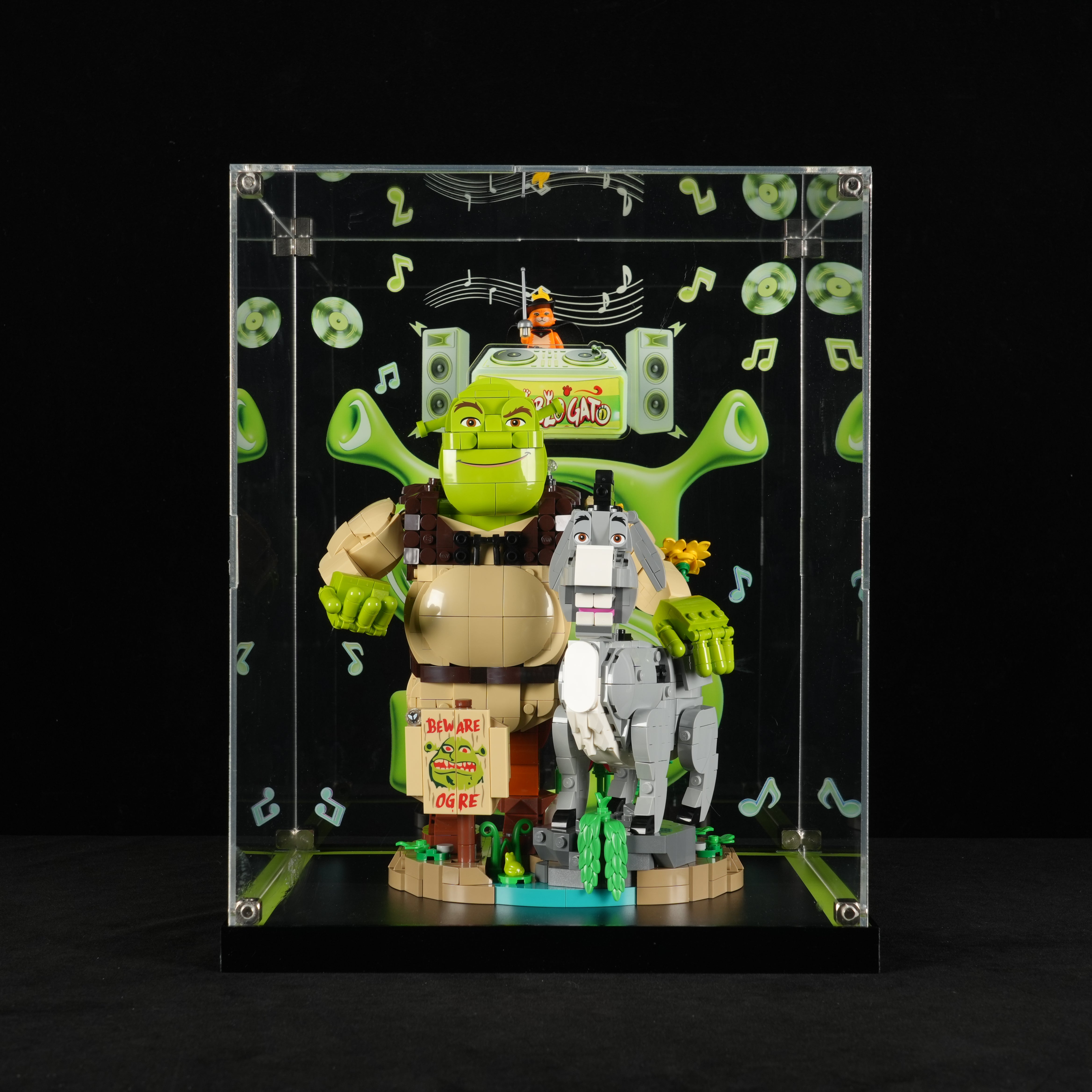 LED Light Acrylic Display Case for LEGO® 72423 Shrek, Donkey & Puss in Boots (LEGO® Set Not Included).