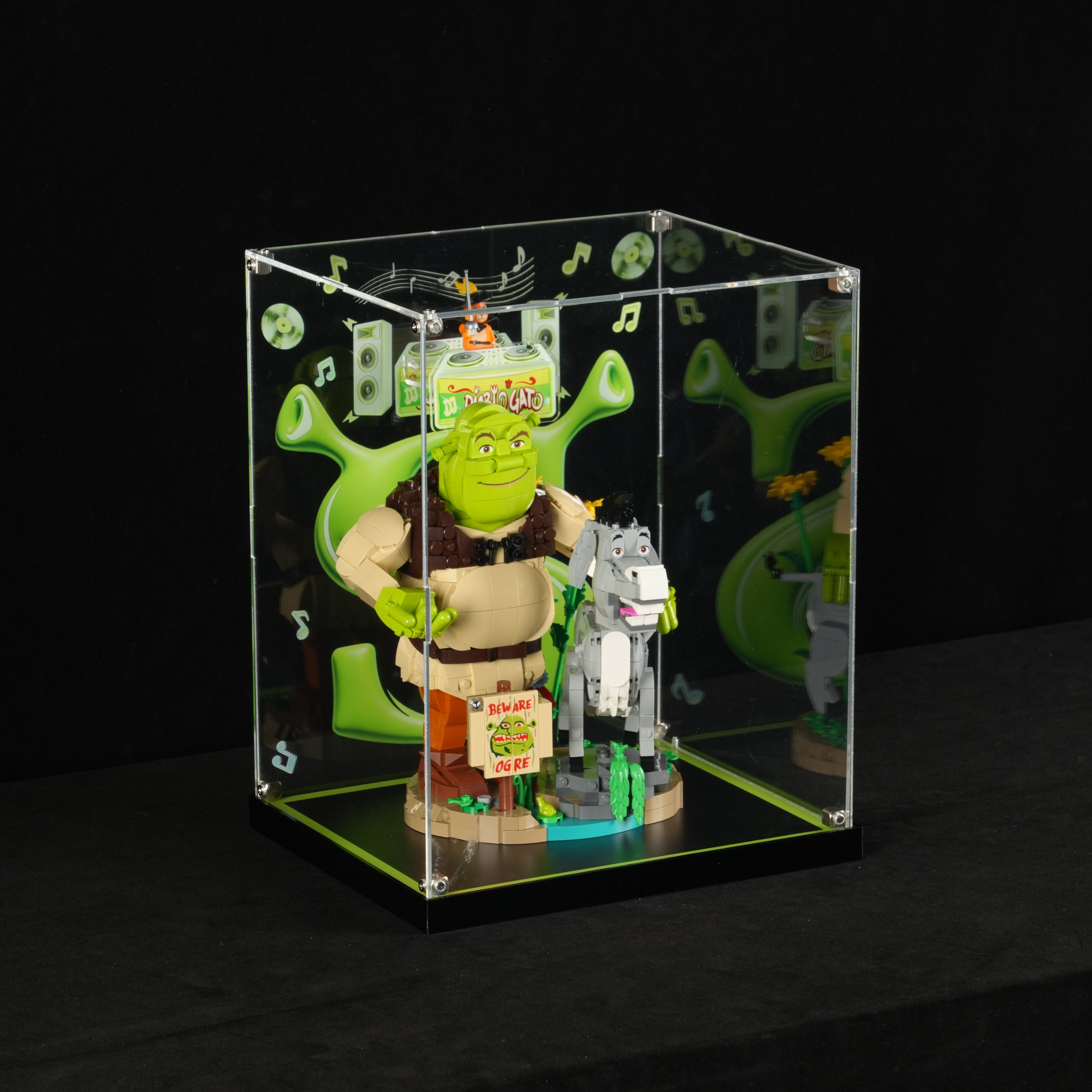 LED Light Acrylic Display Case for LEGO® 72423 Shrek, Donkey & Puss in Boots (LEGO® Set Not Included).