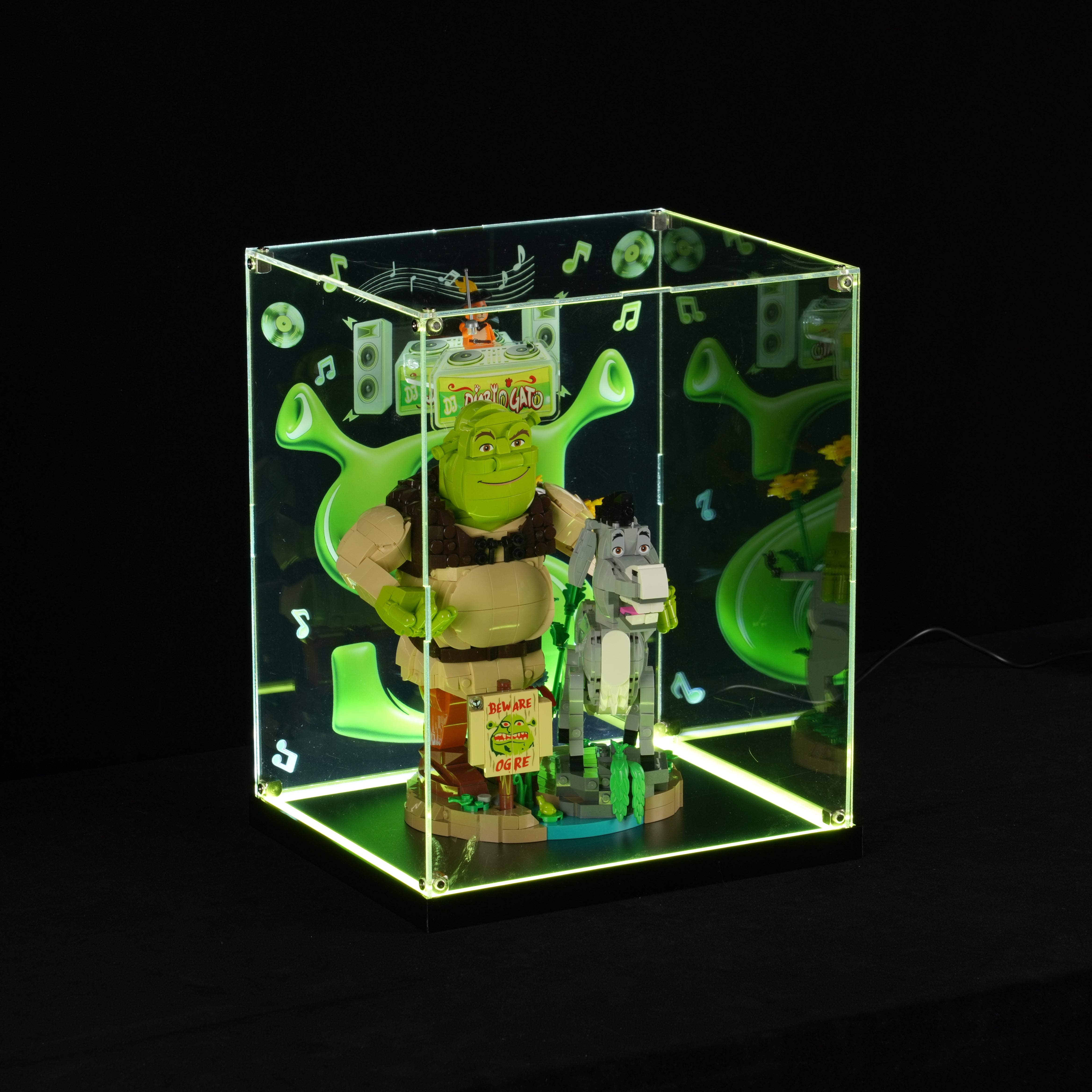 LED Light Acrylic Display Case for LEGO® 72423 Shrek, Donkey & Puss in Boots (LEGO® Set Not Included).