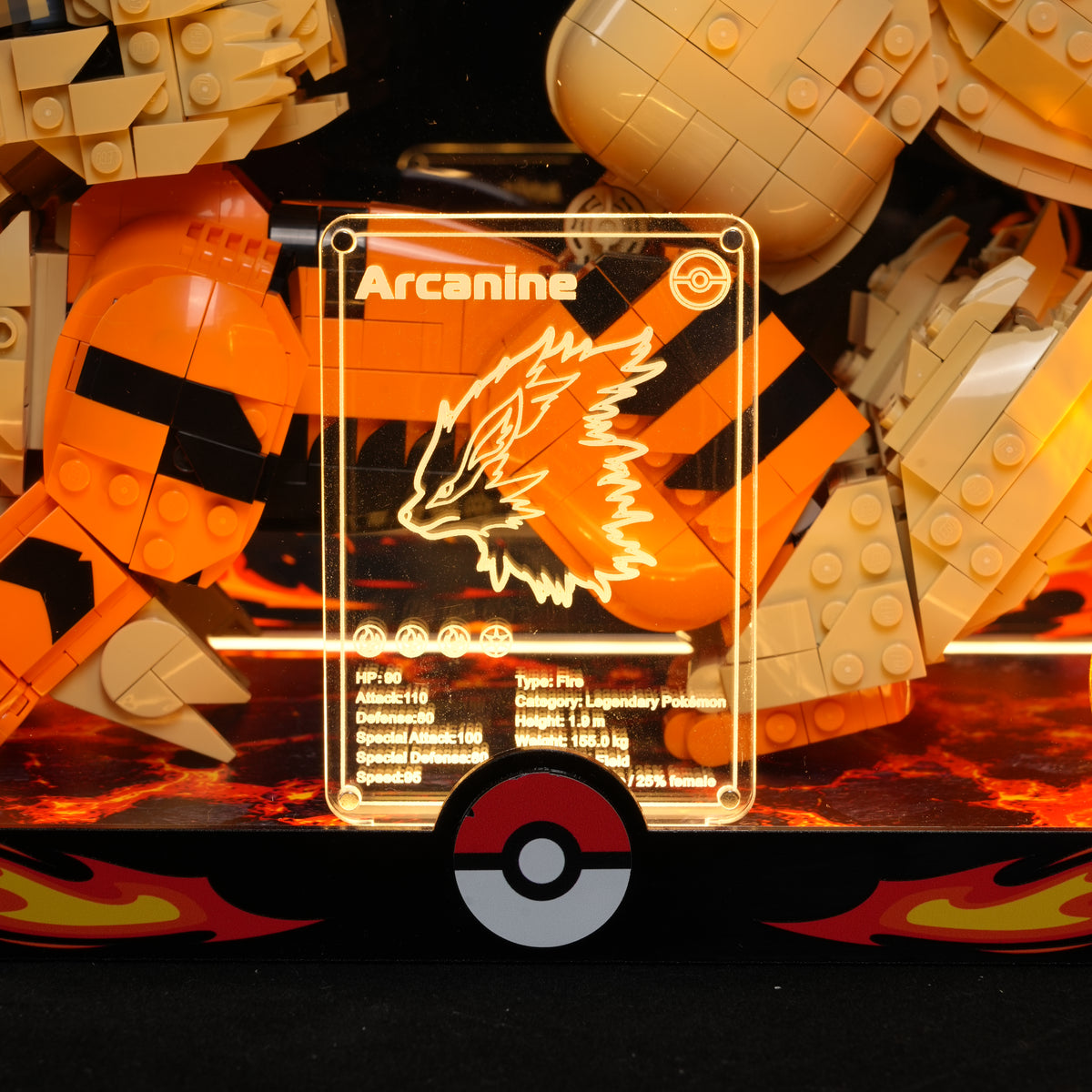 LED Light Acrylic Display Case for LEGO® Pokémon 72160 Arcanine (LEGO® Set NOT Include)