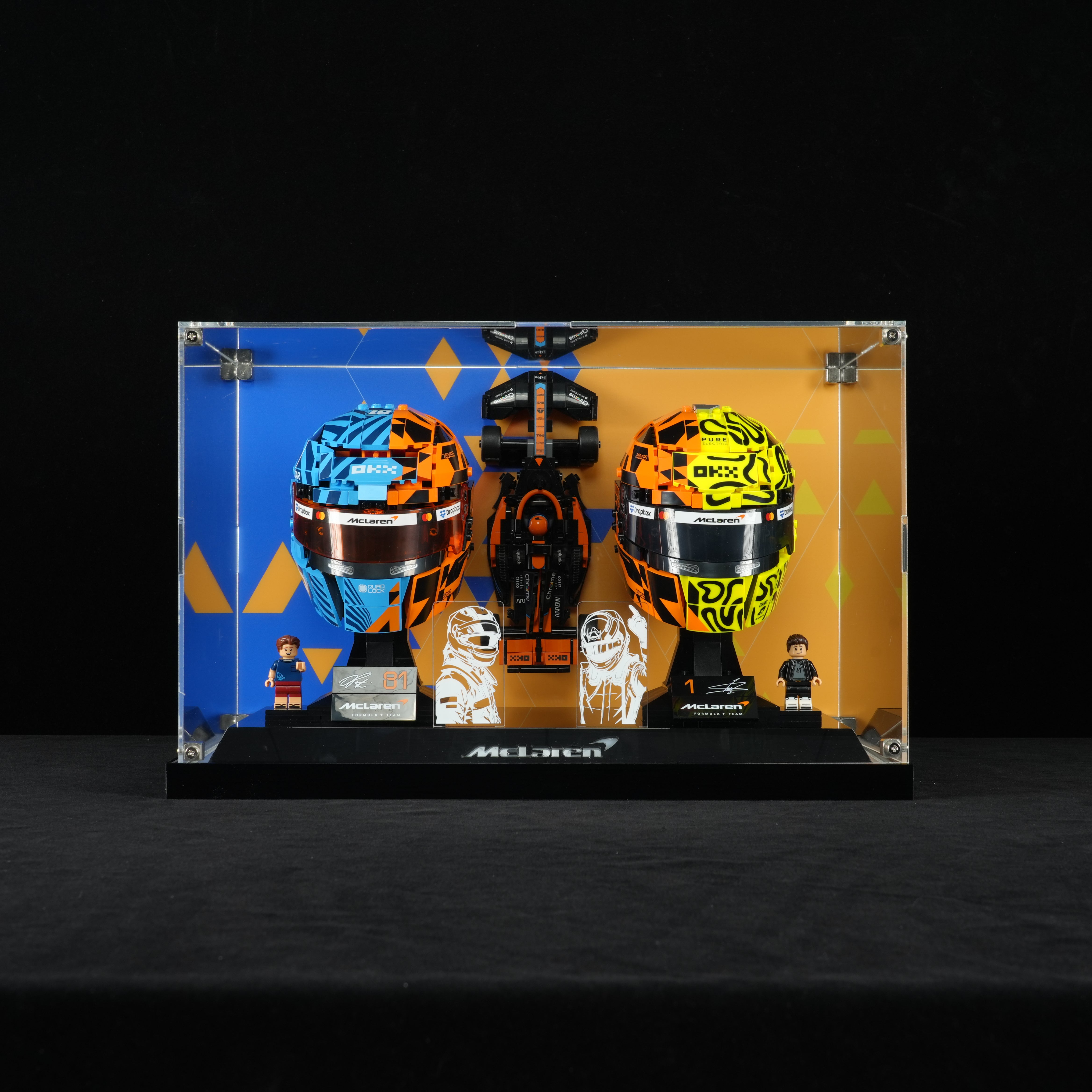 LED Light Acrylic Display Case for LEGO® Editions 43017 Oscar Piastri & 43023 Lando Norris McLaren F1® Team Helmet (LEGO® Set NOT Include)