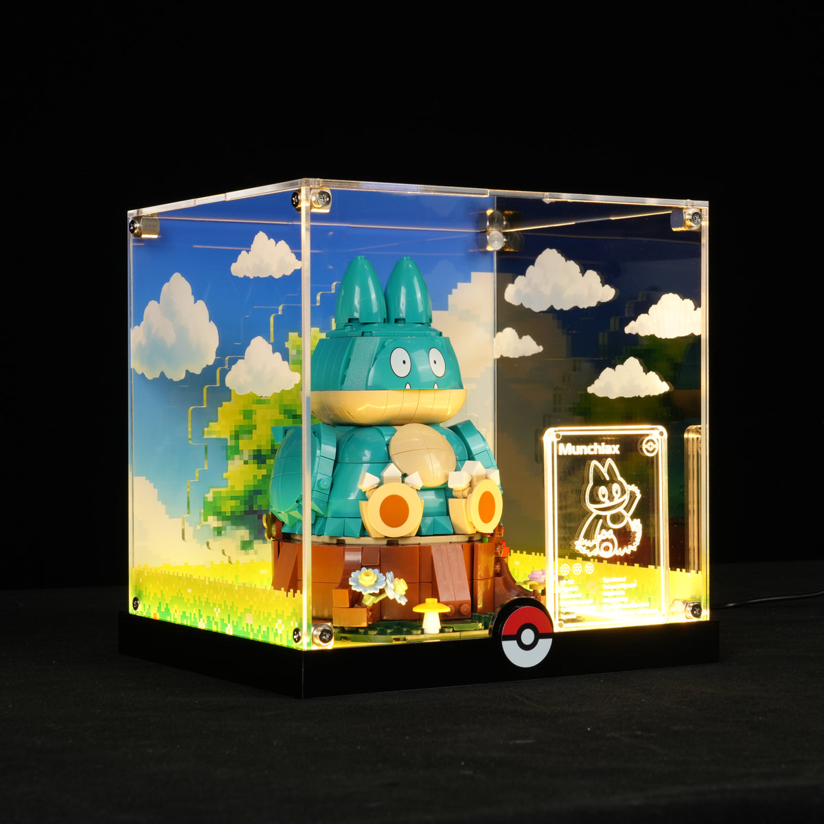 LED Light Acrylic Display Case for LEGO® Pokémon 72150 Munchlax (LEGO® Set Not Included).