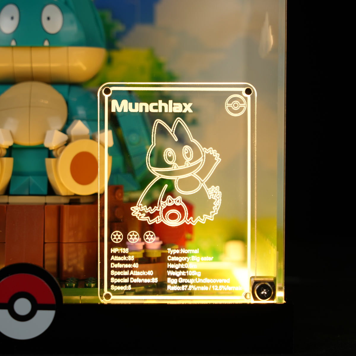 LED Light Acrylic Display Case for LEGO® Pokémon 72150 Munchlax (LEGO® Set Not Included).