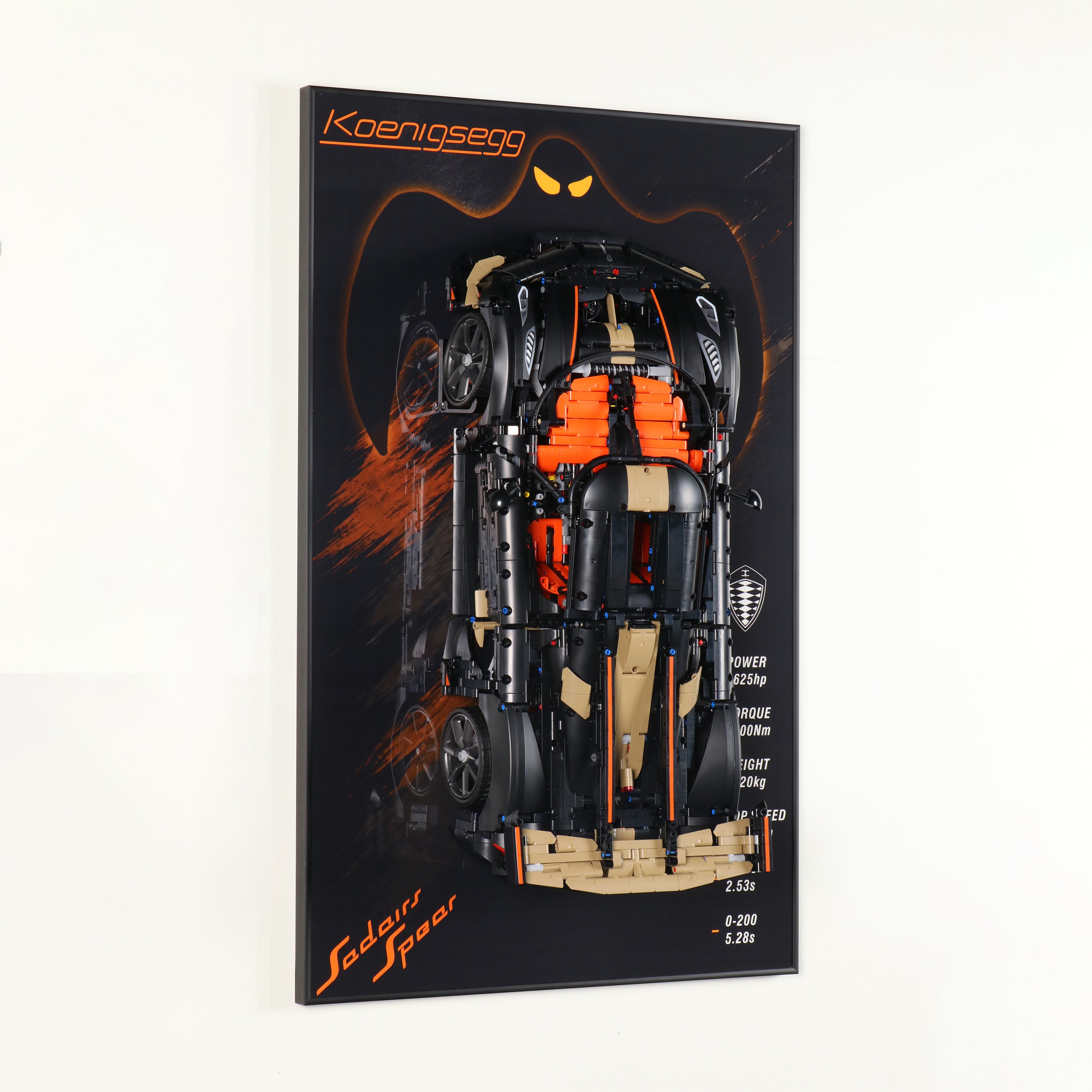 Acrylic Display Wall Mount for Technic 42232 Koenigsegg Sadair's Spear Megacar (LEGO® Set Not Included).