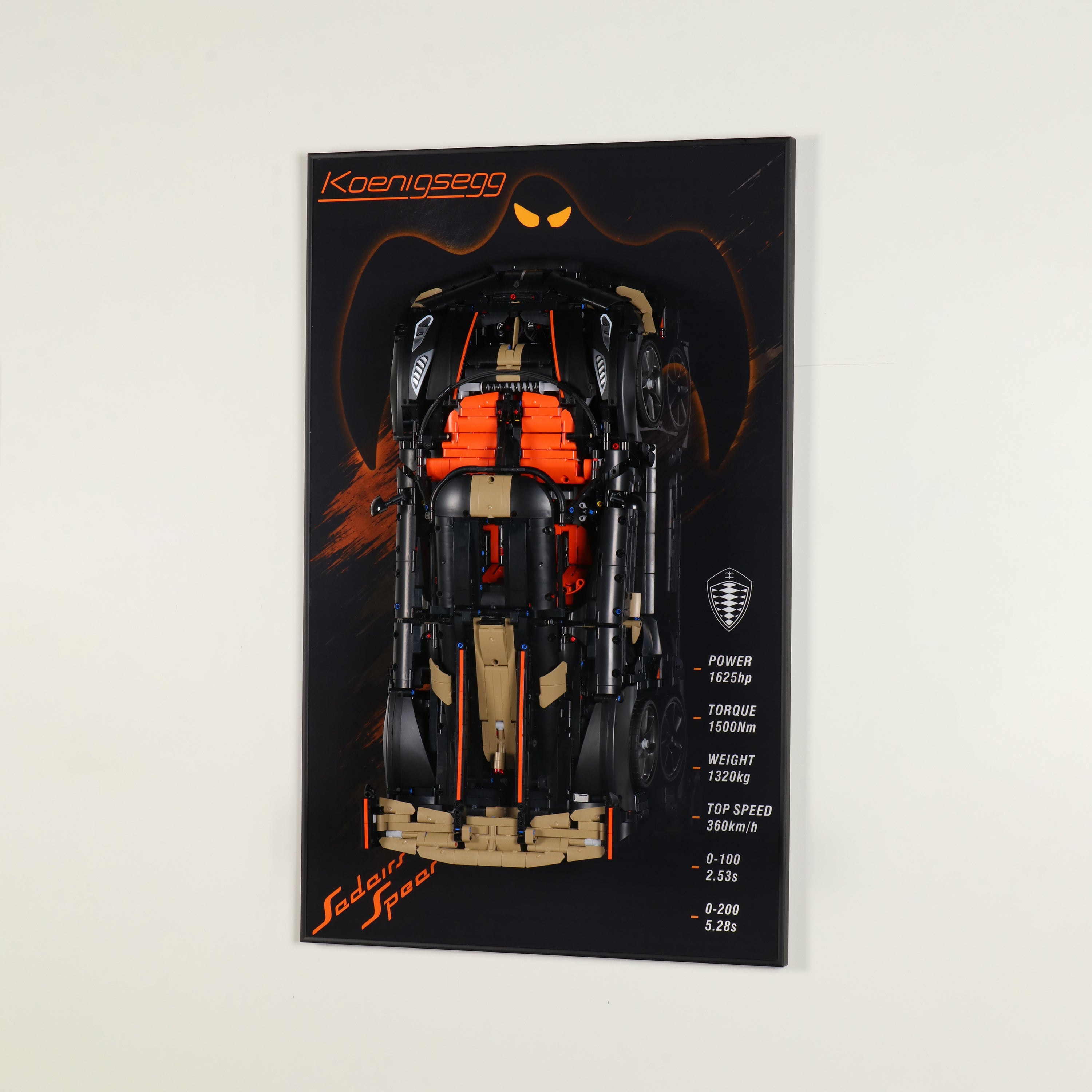 Acrylic Display Wall Mount for Technic 42232 Koenigsegg Sadair's Spear Megacar (LEGO® Set Not Included).