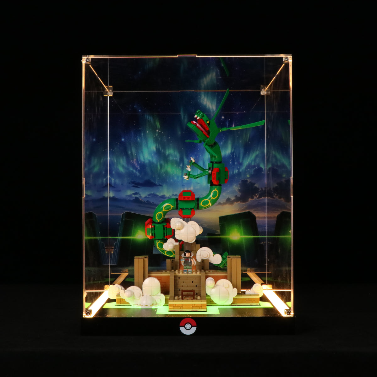 LED Light Acrylic Display Case for LEGO® Pokémon 72168 Rayquaza (LEGO® Set NOT Include)