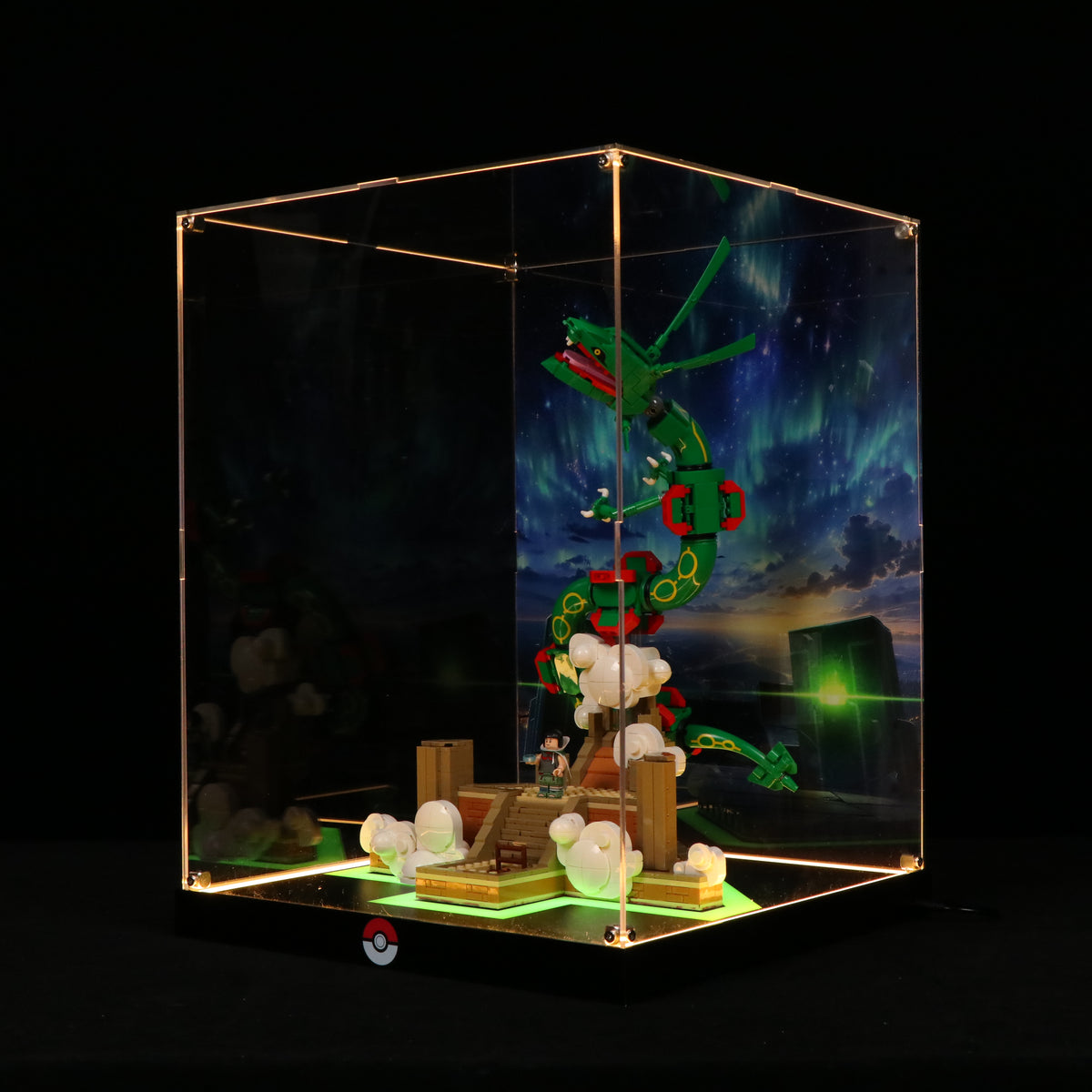 LED Light Acrylic Display Case for LEGO® Pokémon 72168 Rayquaza (LEGO® Set NOT Include)