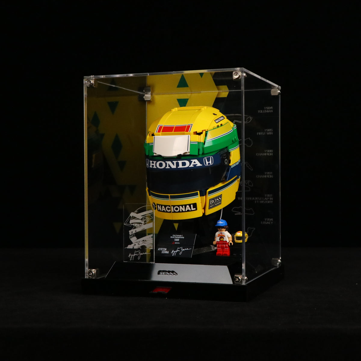 LED Light Acrylic Display Case for LEGO® Editions 43024 Ayrton Senna Helmet (LEGO® Set NOT Included)