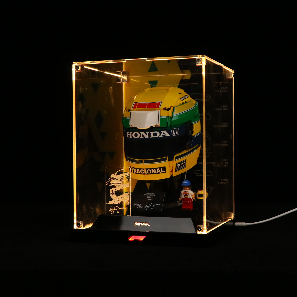 LED Light Acrylic Display Case for LEGO® Editions 43024 Ayrton Senna Helmet (LEGO® Set NOT Included)