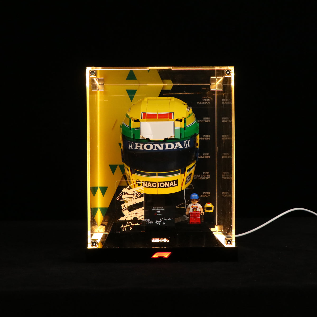LED Light Acrylic Display Case for LEGO® Editions 43024 Ayrton Senna Helmet (LEGO® Set NOT Included)