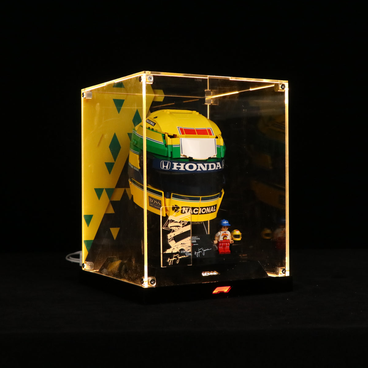 LED Light Acrylic Display Case for LEGO® Editions 43024 Ayrton Senna Helmet (LEGO® Set NOT Included)