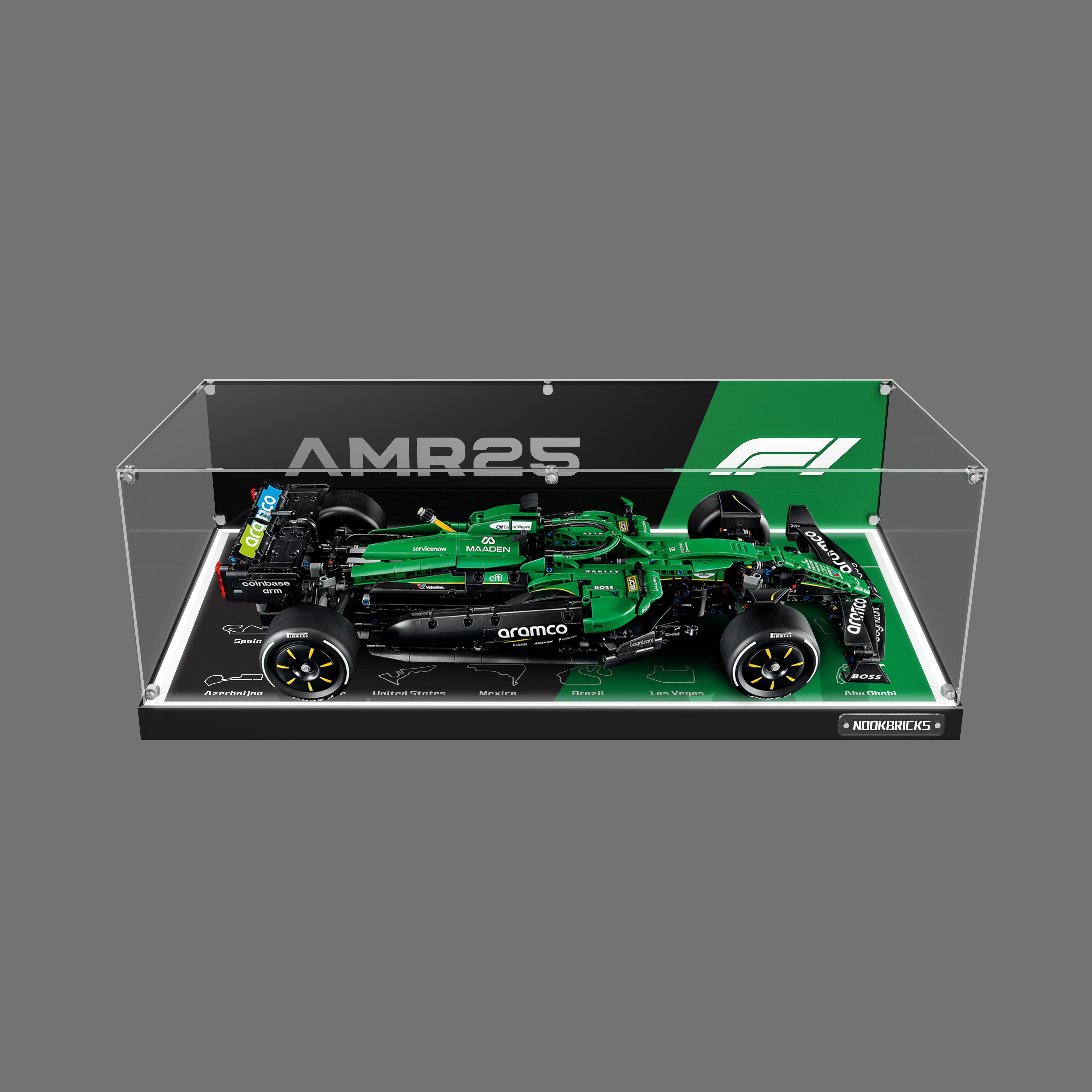 LED Light Acrylic Display Case for LEGO® Technic 42240 Aston Martin Aramco AMR25 F1® Car (LEGO® Set NOT Include)