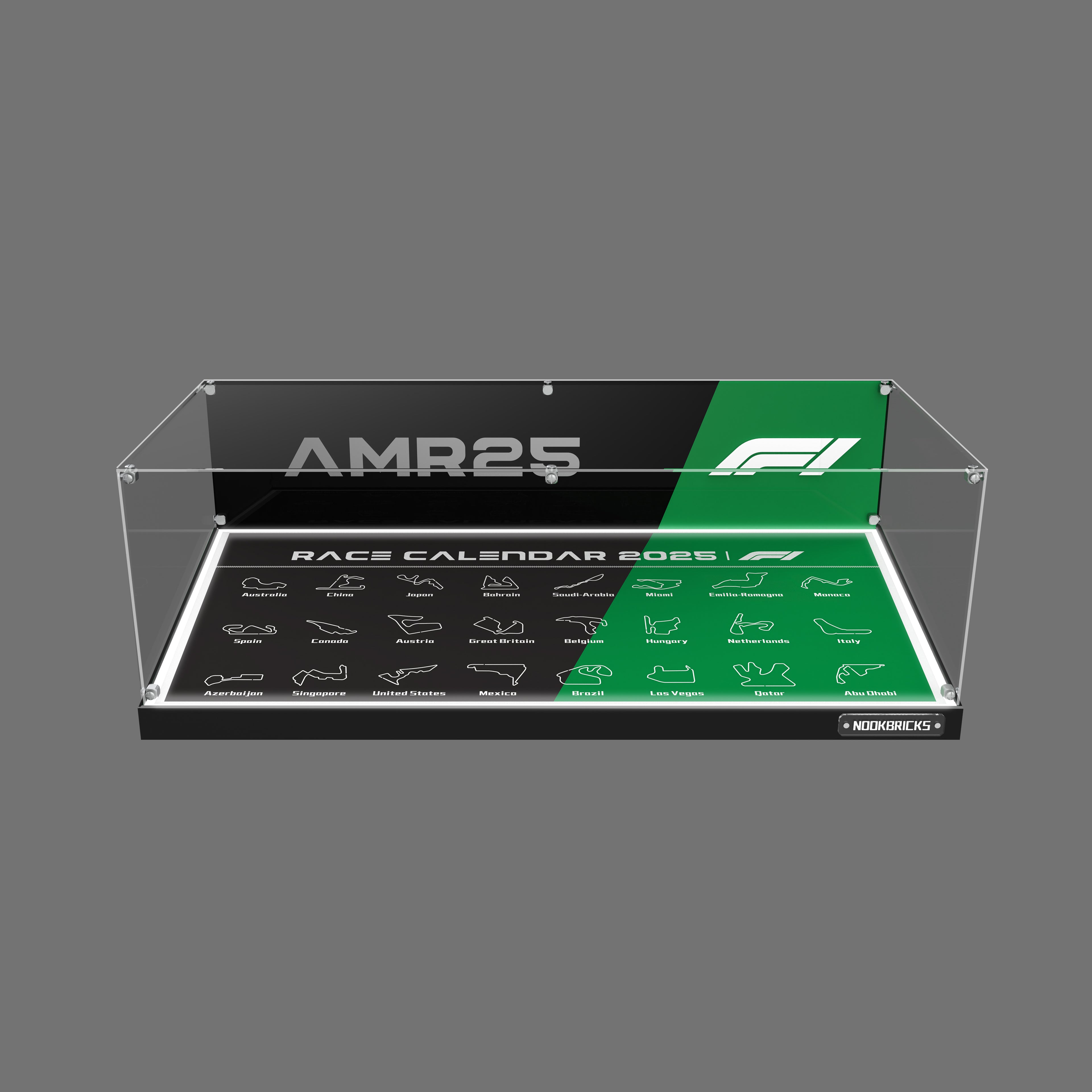 LED Light Acrylic Display Case for LEGO® Technic 42240 Aston Martin Aramco AMR25 F1® Car (LEGO® Set NOT Include)