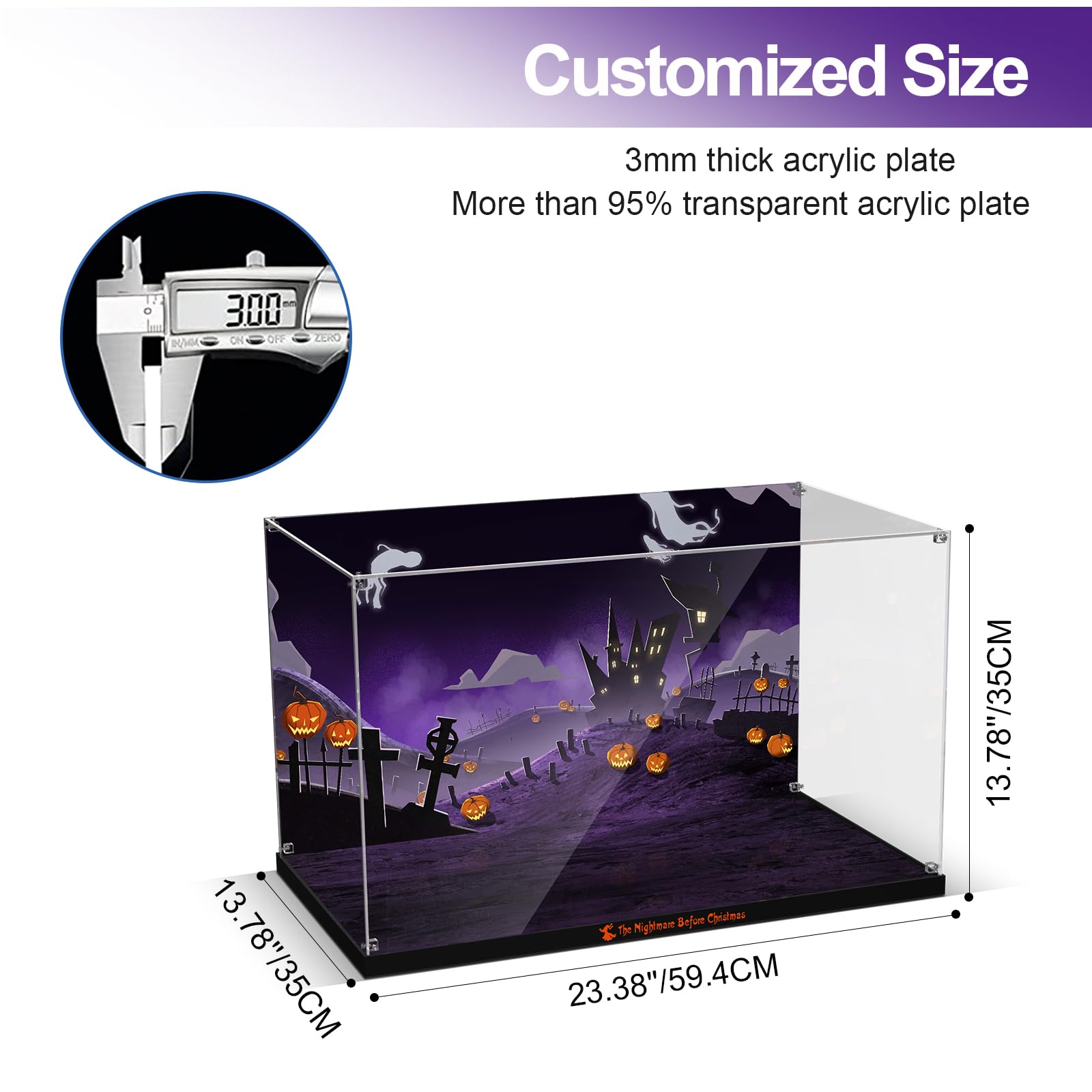 Acrylic Display Case for Lego Ideas 21351 Disney Tim Burton's The Nightmare Before Christmas (Lego set Not Included).