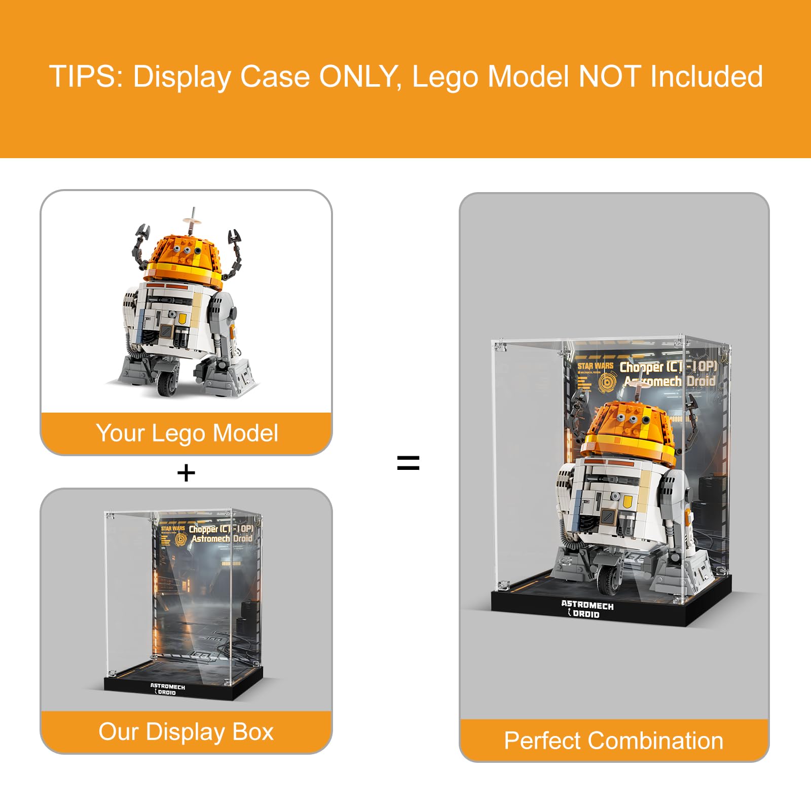 Acrylic Display Case for Lego Star Wars 75416 Chopper (C1-10P) Astromech Droid (Lego Set Not Included)