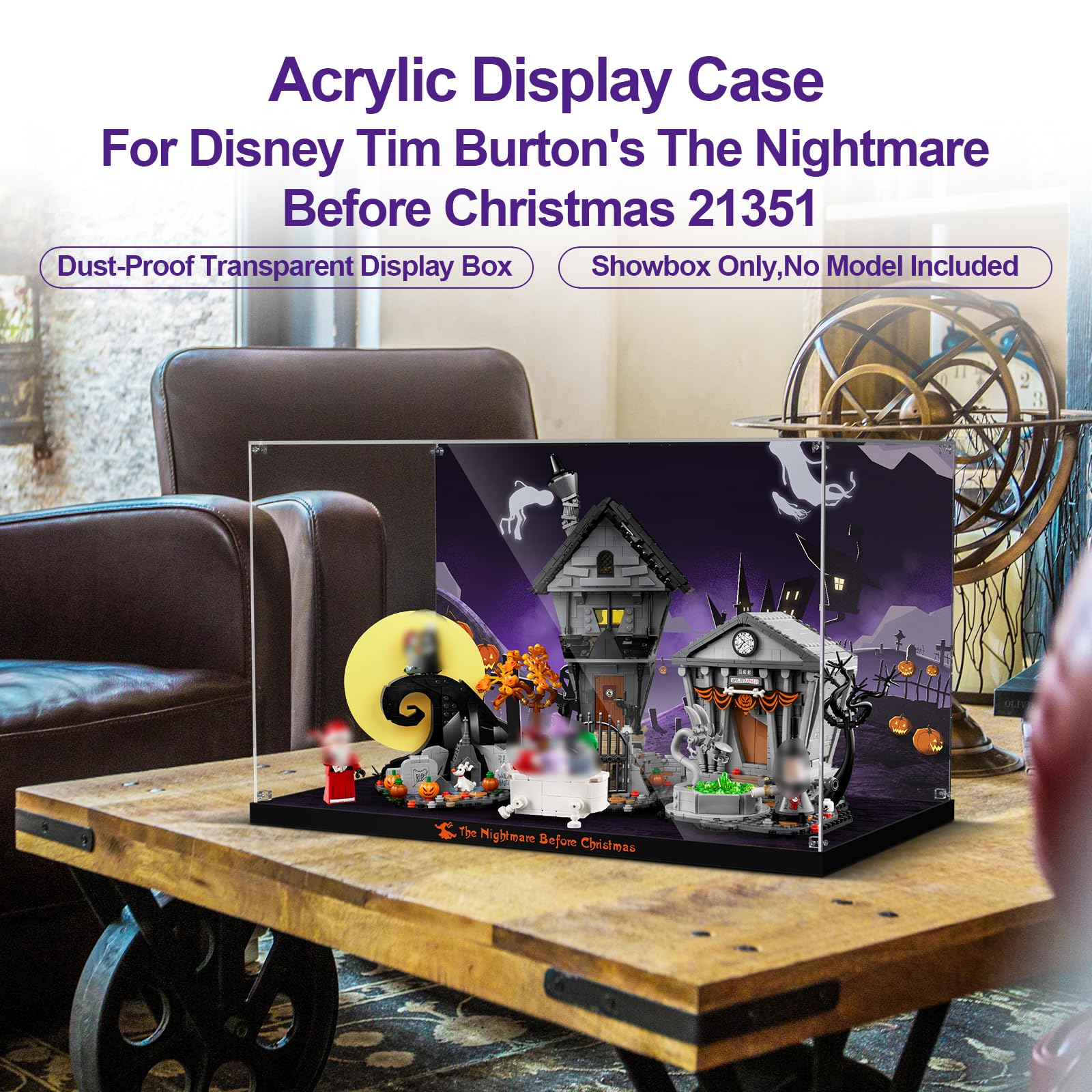 Acrylic Display Case for Lego Ideas 21351 Disney Tim Burton's The Nightmare Before Christmas (Lego set Not Included).