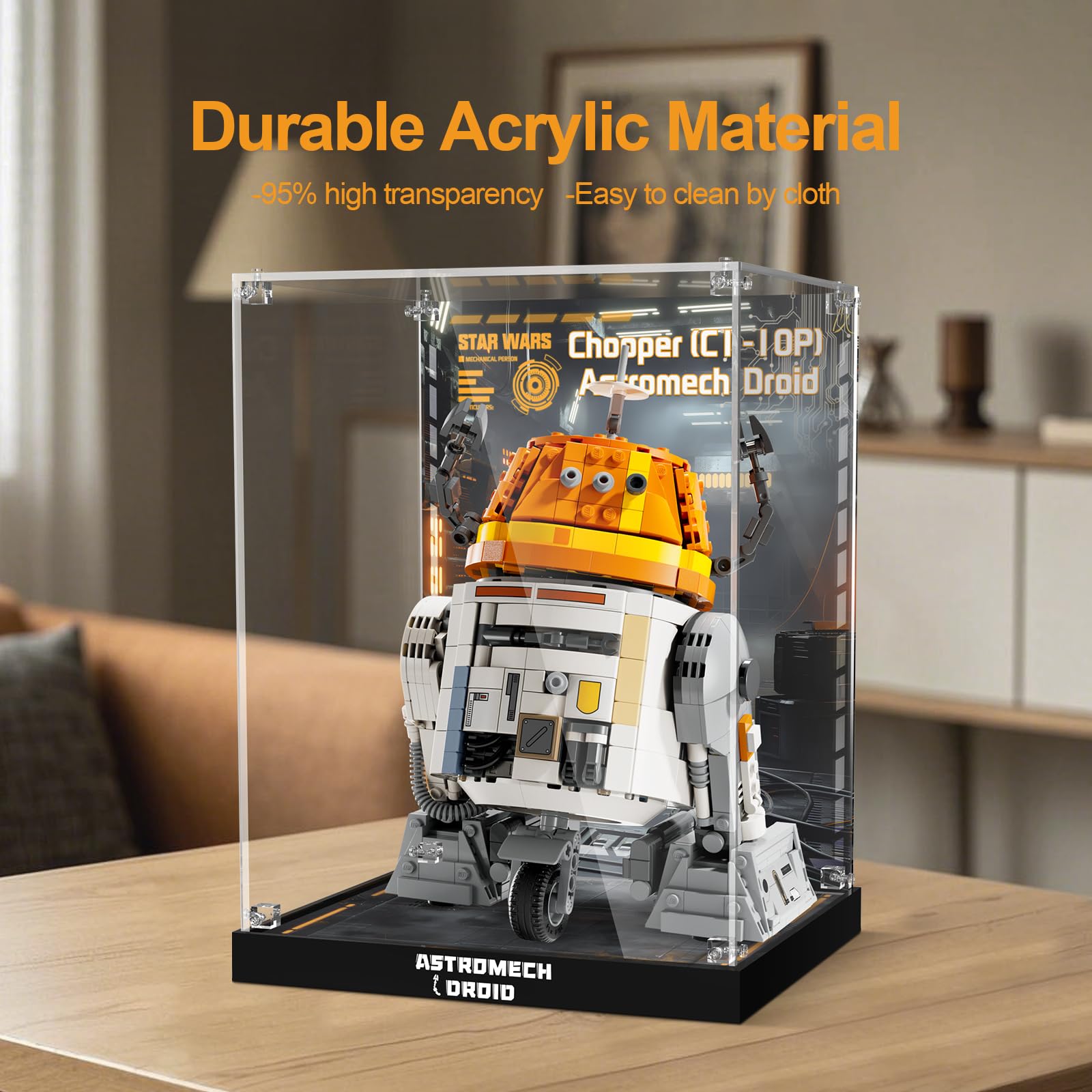 Acrylic Display Case for Lego Star Wars 75416 Chopper (C1-10P) Astromech Droid (Lego Set Not Included)