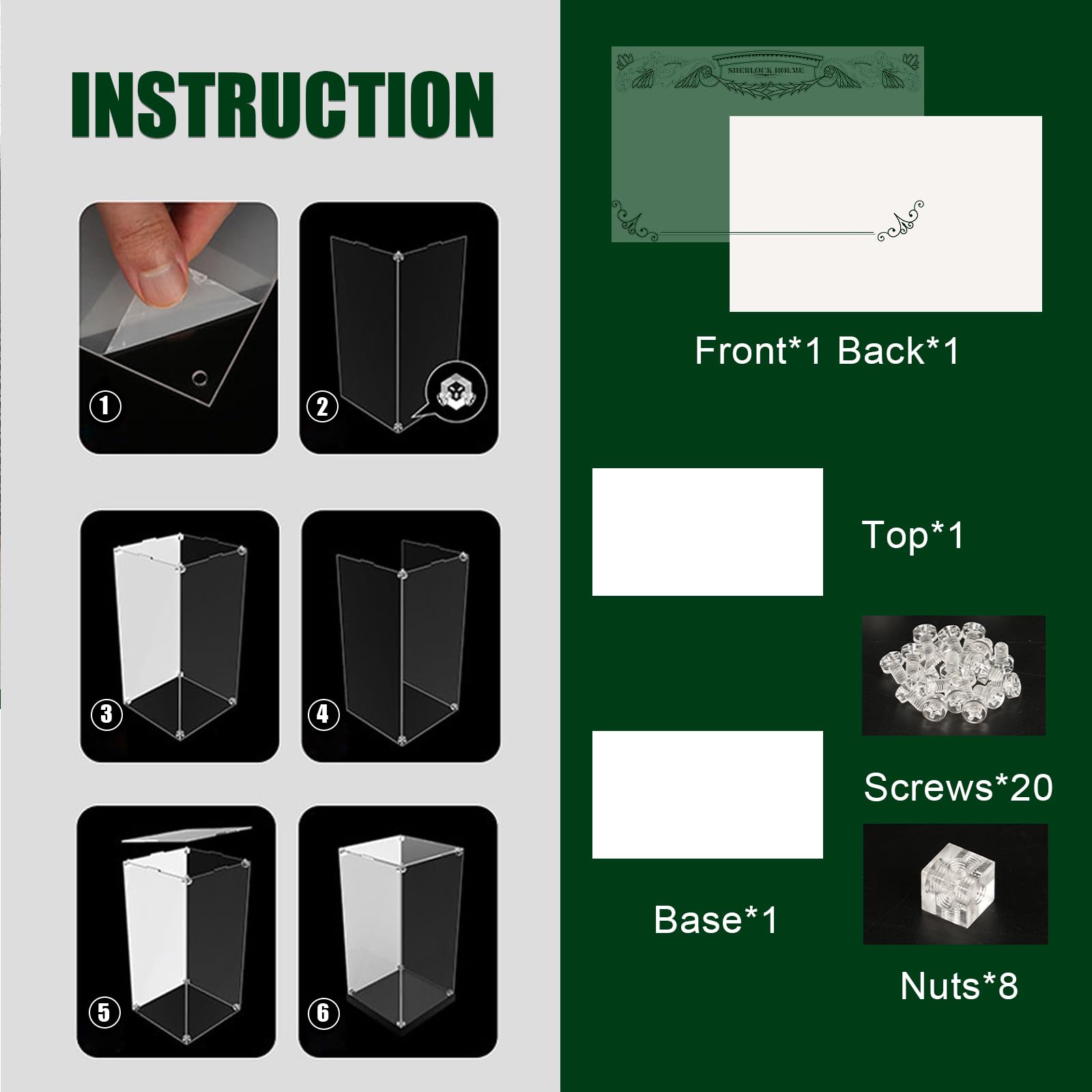 Acrylic Display Case for Lego Icons 10351 Sherlock Holmes Book Nook (Lego set Not Included)